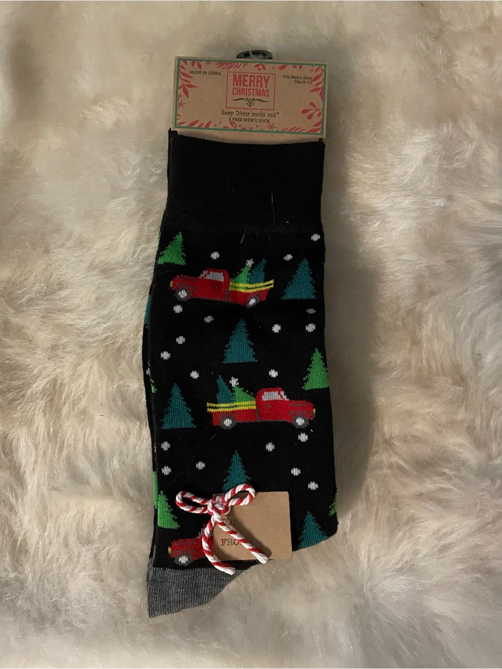 Belk Black Christmas Truck Crew Socks with Green Trees